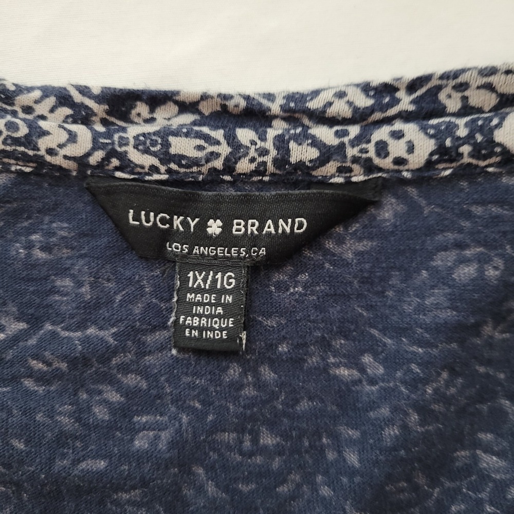 Lucky Brand Womens Sz 1X Blue Paisley Peasant Tunic Top Blouse Boho Hippie - Picture 3 of 10